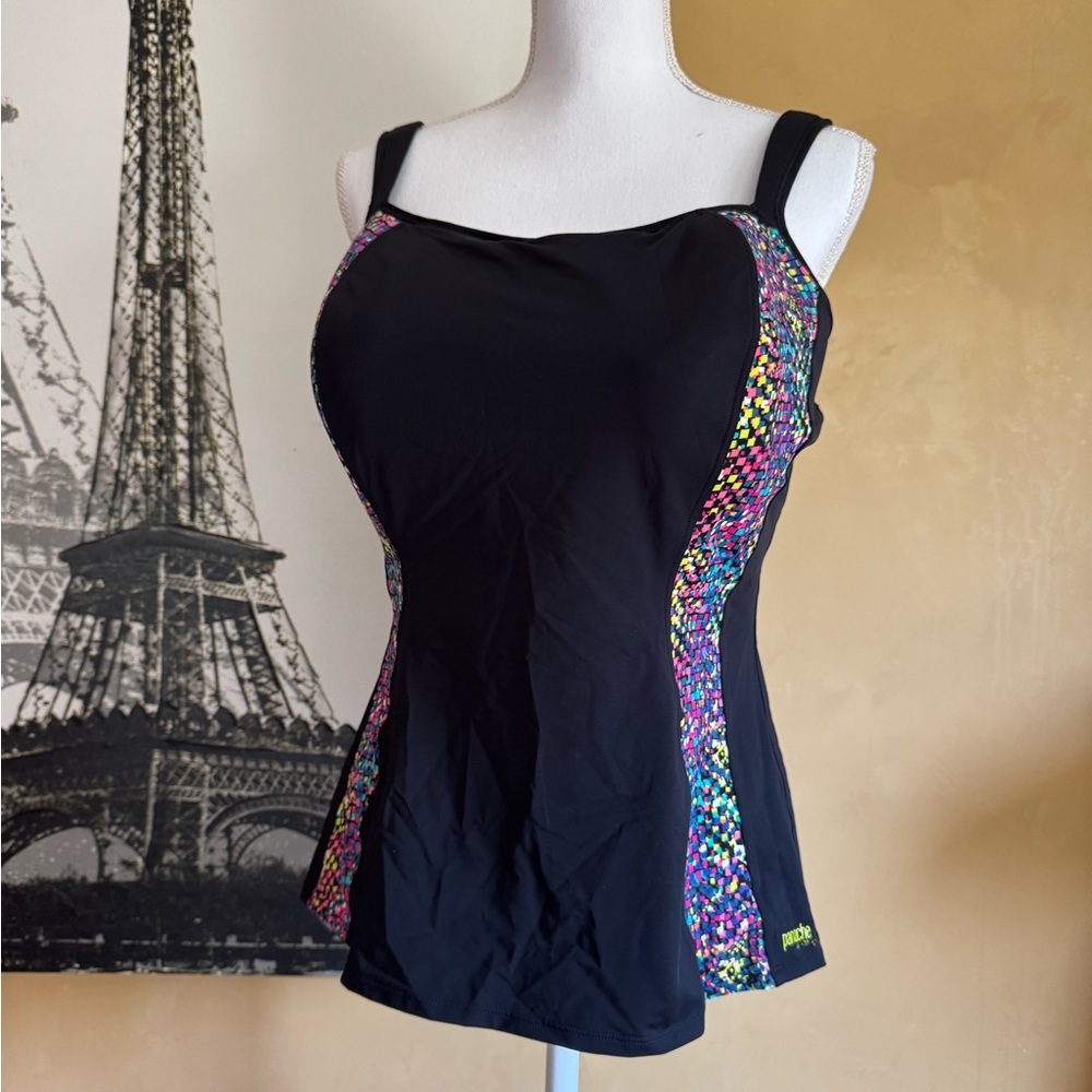 Panache Black and Multi color Swimwear Tankini 38H